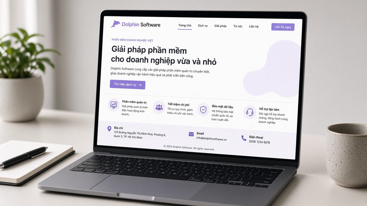 Laptop mở website doanh nghiệp nhỏ: dịch vụ, khu vực, cách liên hệ rõ ràng