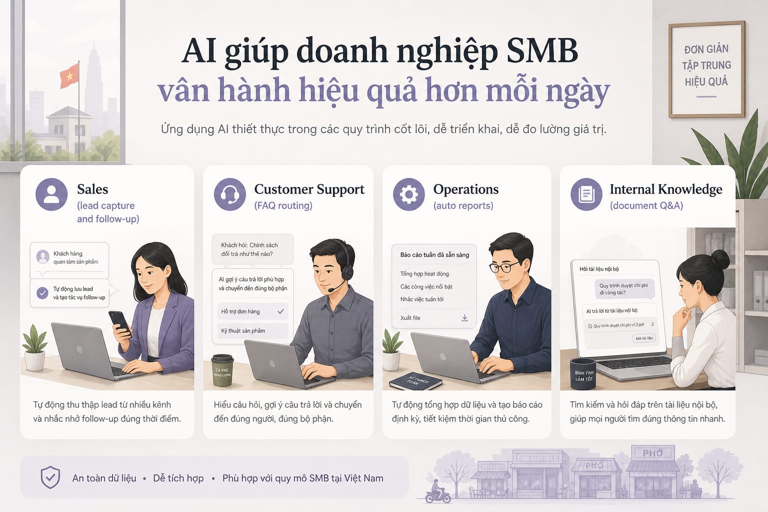Bốn use case sau chuyển đổi AI: Sales, Customer Support, Operations và Internal Knowledge